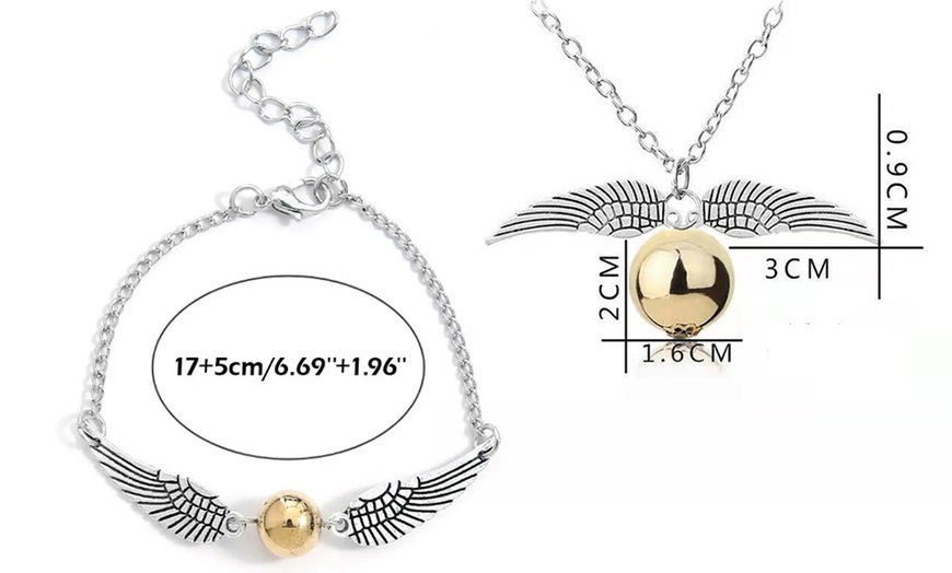 Image 5: Snitch Inspired Necklace and Bracelet Set