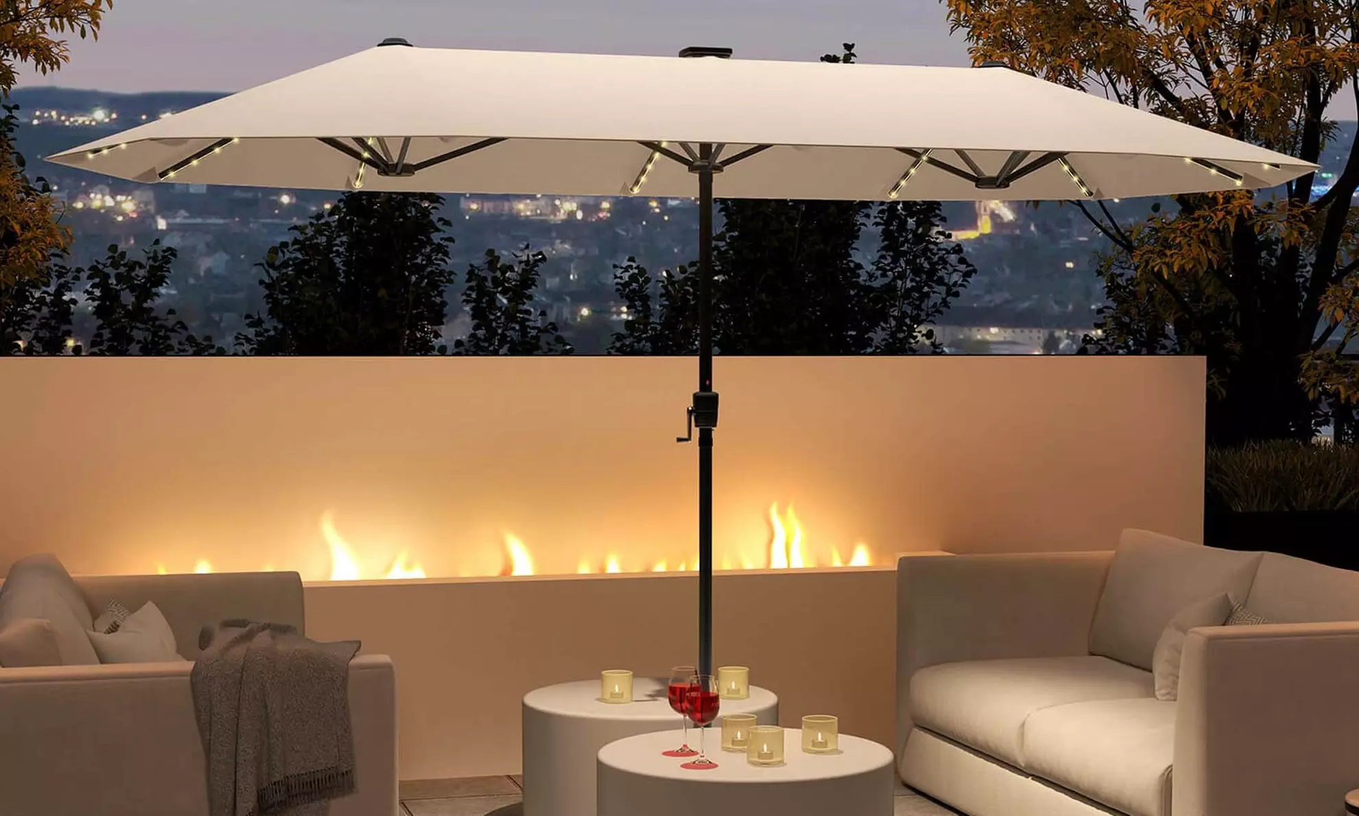 Costway 13ft Outdoor Double-Sided Table Umbrella with Optional LED Lights