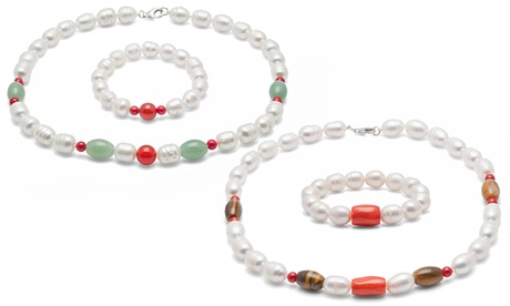 Collier et bracelet de perles de riz d'eau douce
