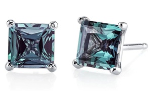 14kt White Gold Plated 3.00 Carat Princess Created Alexandrite Stud Earrings