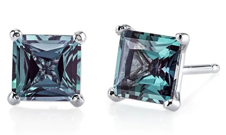14kt White Gold Plated 3.00 Carat Princess Created Alexandrite Stud Earrings 3 ct June Purple 1 Pack Princess White Gold