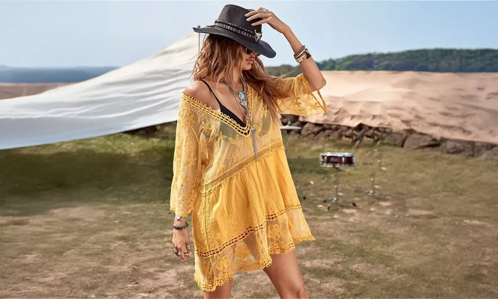 Boho-Style Lace Cover-Up Beach Dress