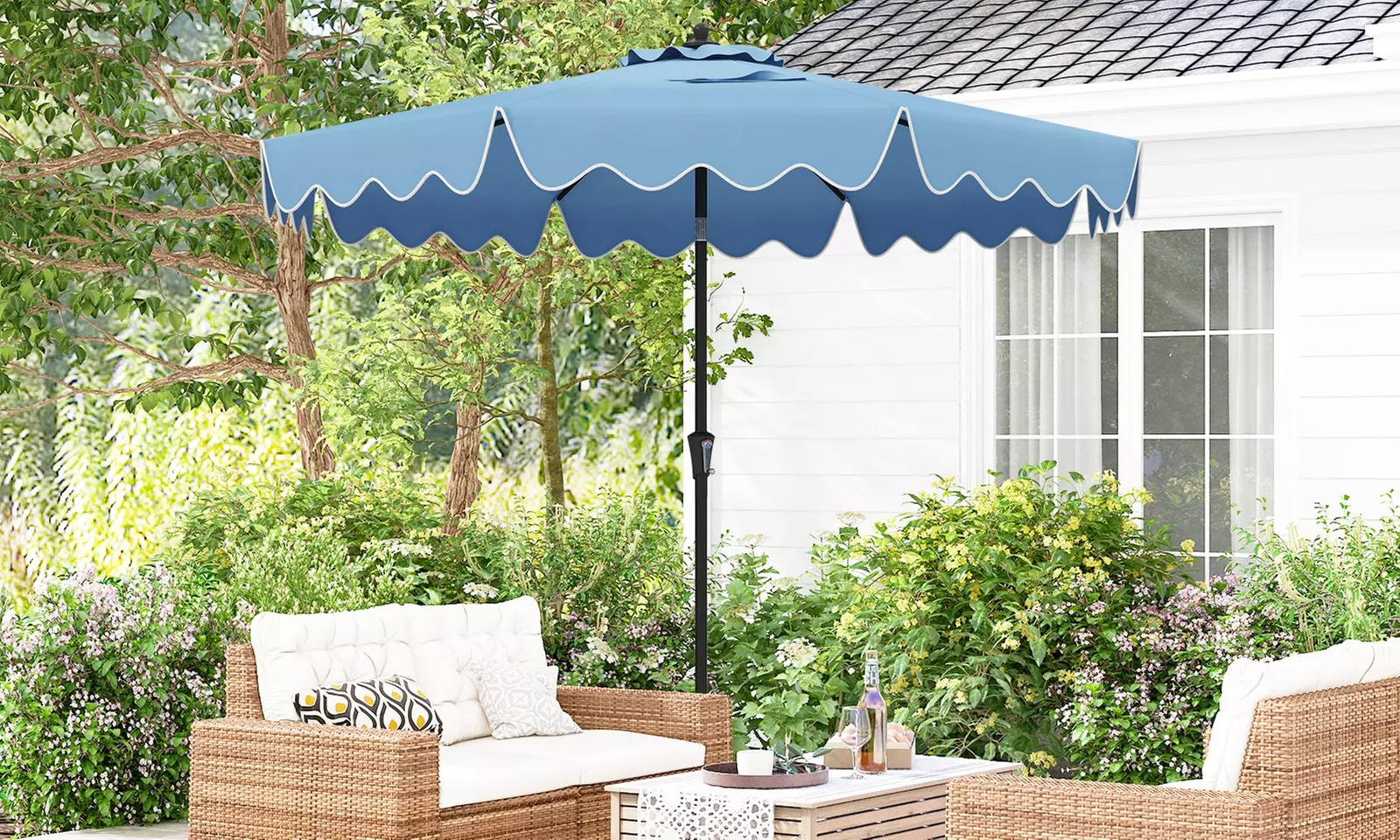 Costway 9 ft Patio Umbrella Two-Tier Market Table Umbrella Sun-Protective Canopy