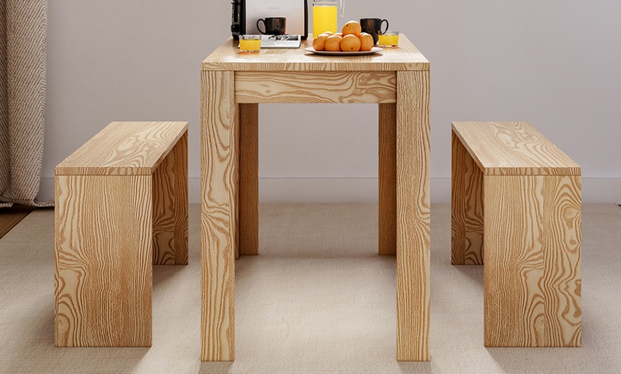 Image 9: Chipboard Three Pieces Dining Set with Table and Two Benches 