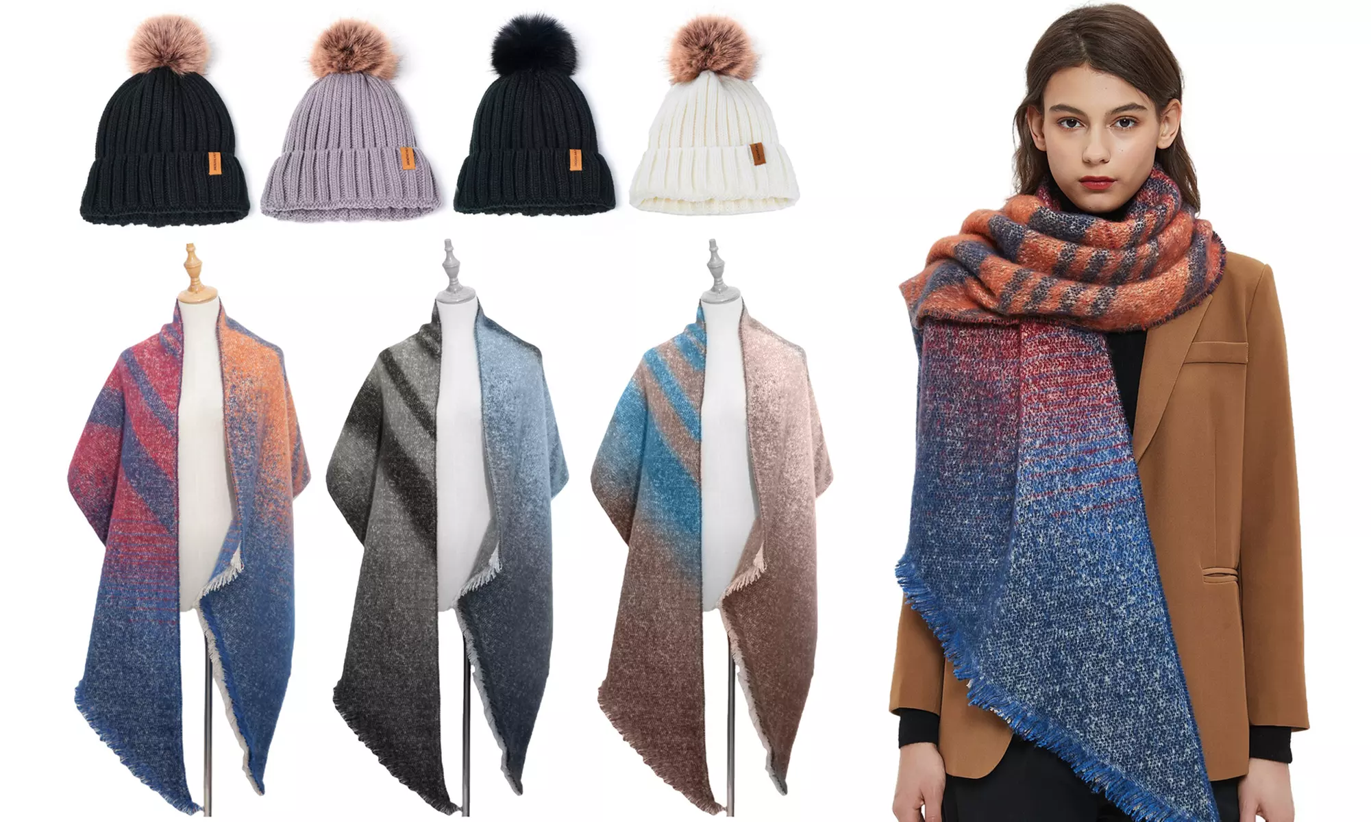 Women Fashion Winter Warm Knitted Hat Beanie Hat Scarf Set - Primary Image