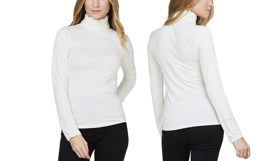 Image 12: Ruffled Polo Neck Jersey Tops