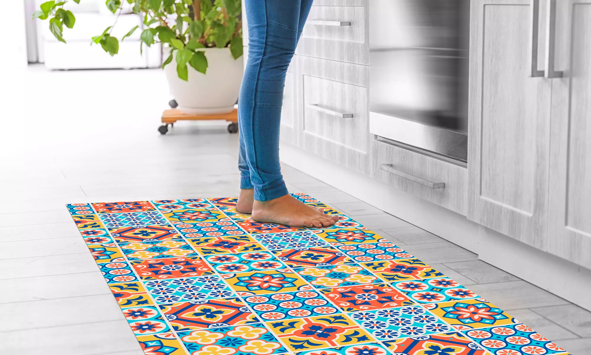 Alfombra de cocina con diseño de azulejos y reverso antideslizante
