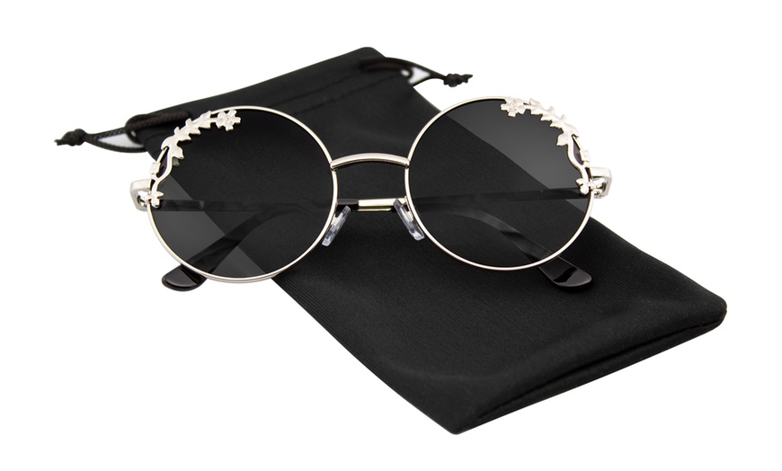Image 8: Emblem Eyewear - Womens Flower Floral Boho Round Mirror Womens Sunglasses