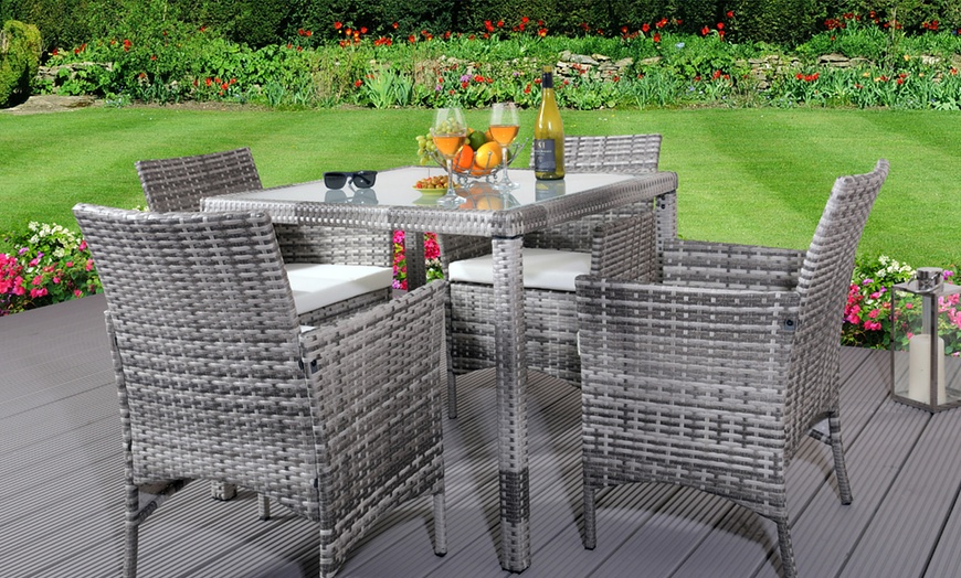 Image 2: Four Seater Square Rattan-Effect Dining Set
