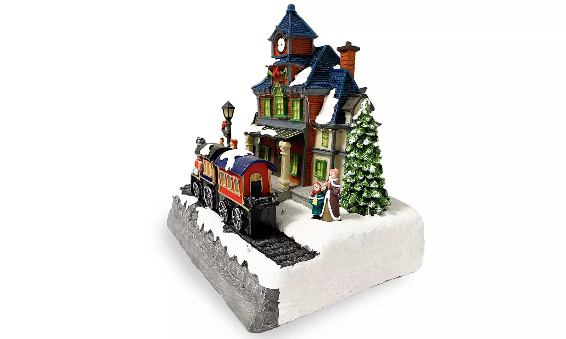 Adorno navideño "Aldea de Navidad" con luces de colores y melodía