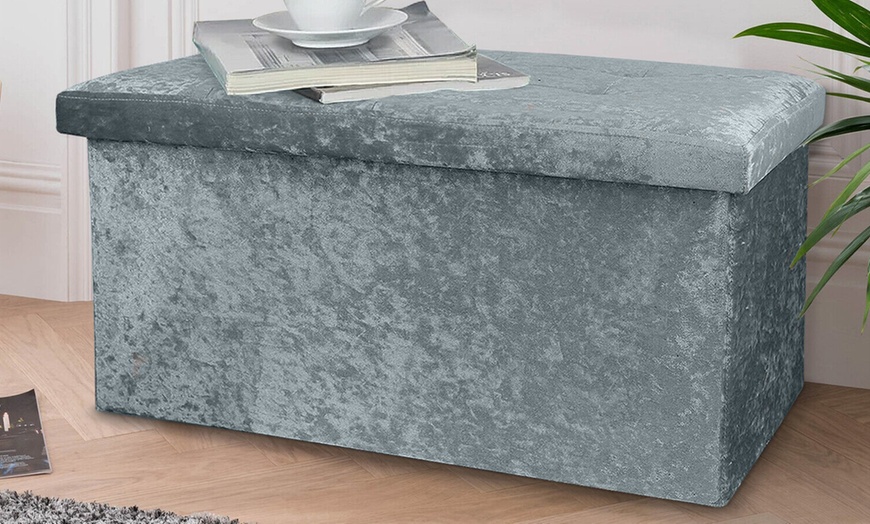 Image 15: Crushed Velvet Folding Storage Ottoman - Double Size