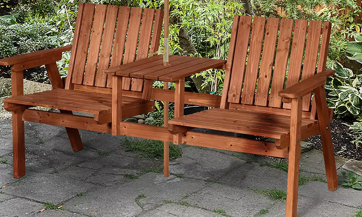 Outsunny 2-Seater Wooden Bench with Centre Table