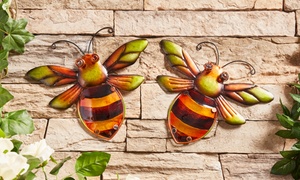  Garden Gear Set of Two Metal and Glass Bees Wall Art 