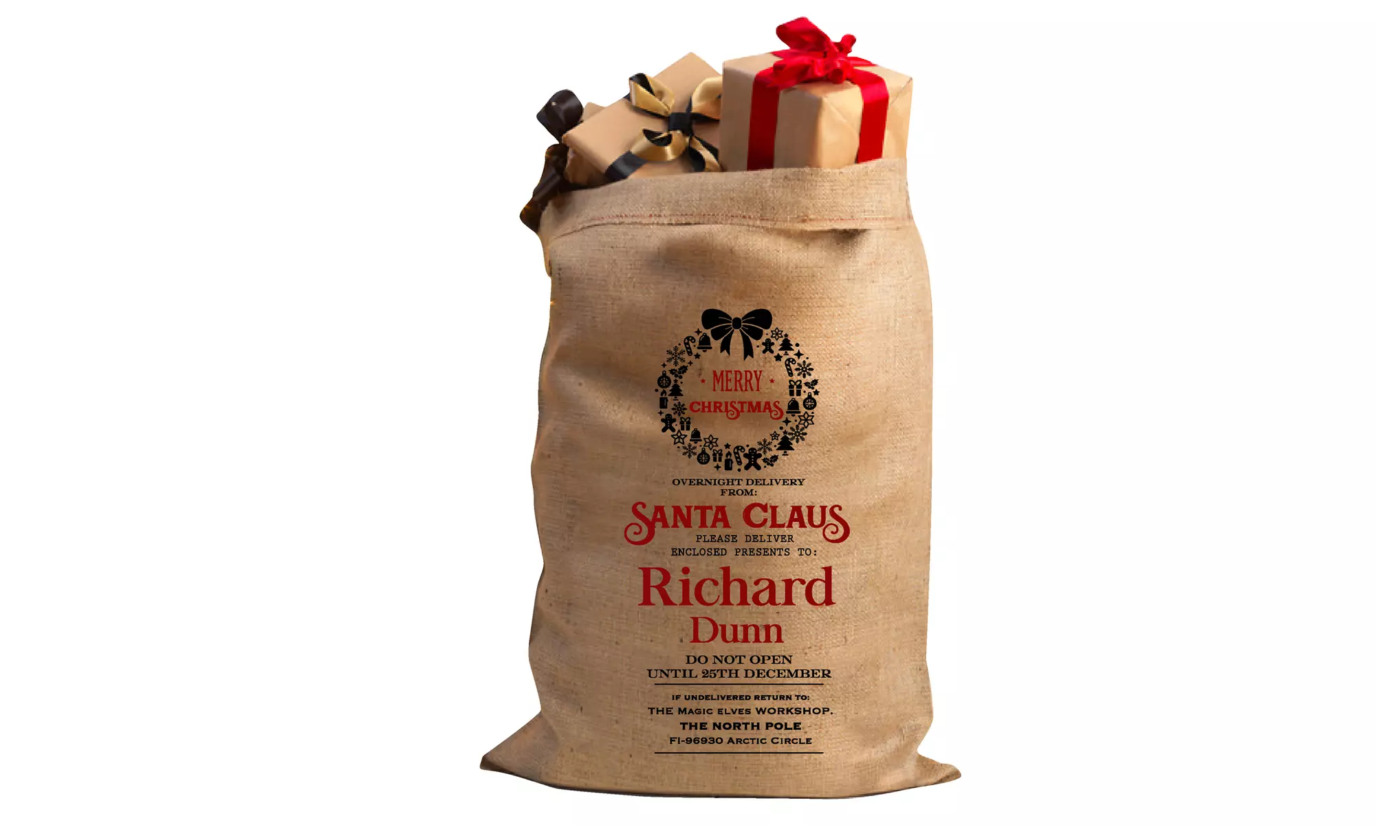 Spread holiday cheer with Personalised Christmas Hessian Sacks