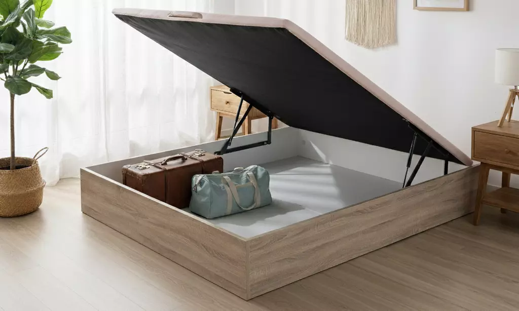 Canapé Abatible Altura 32cm ENVIO, MONTAJE Y RECOGIDA ANTIGUO GRATIS, Gran Capacidad, Madera, Tapa 3D, Natural - Primary Image