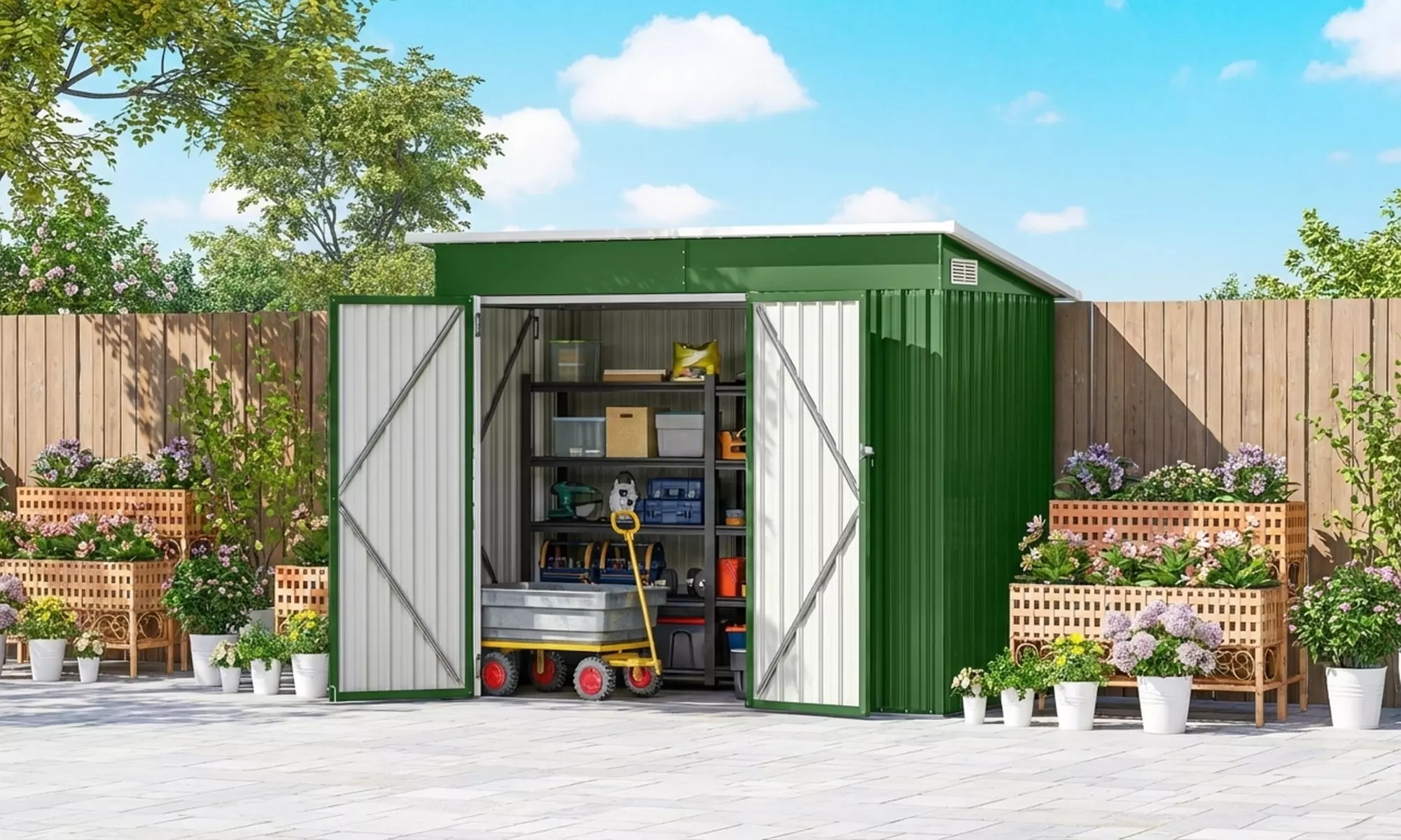Outsunny Galvanised Steel Garden Storage Shed with Double & Side Doors