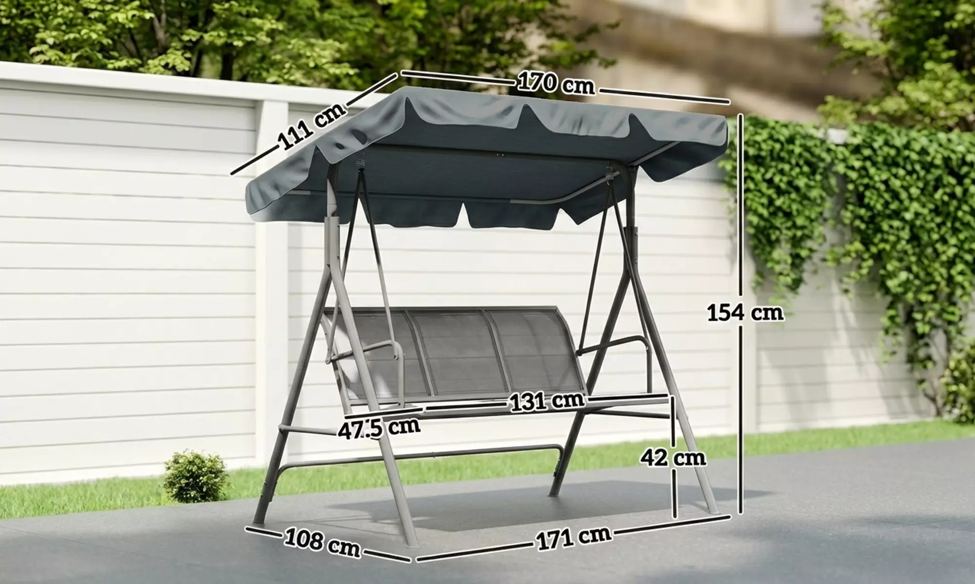 Outsunny 3-Seater Garden Swing Chair with Adjustable Canopy