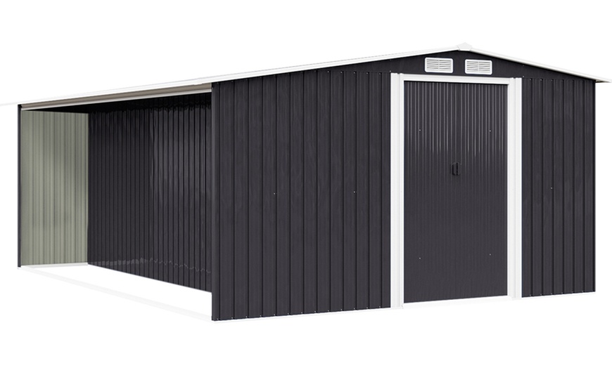 Image 15: Outdoor Black Garden Metal Storage Shed with Log Storage
