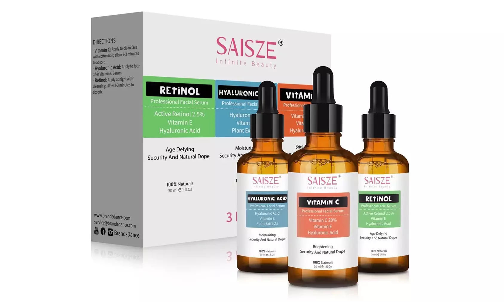 3 Pcs Facial Moisturizing Set Vitamin C Retinol Hyaluronic Acid Serum