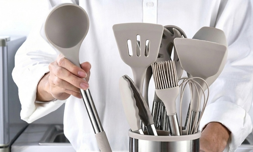 Image 6: Set d'ustensiles de cuisine en silicone 12 pièces avec support