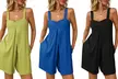 Women Casual Sleeveless Wide Leg One Piece Jumpsuit Short Romper with Pocket - Second Medium
