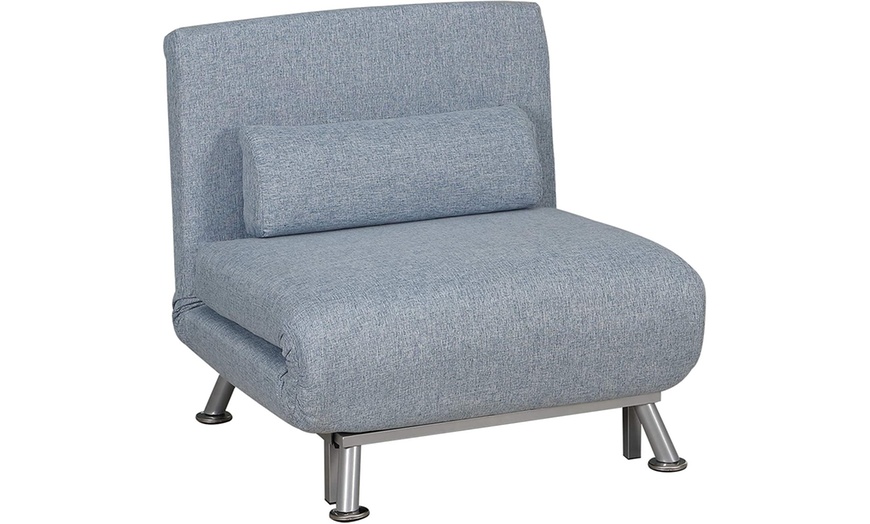 Image 3: HomCom Convertible Single Sleeper Chair Sofa Bed