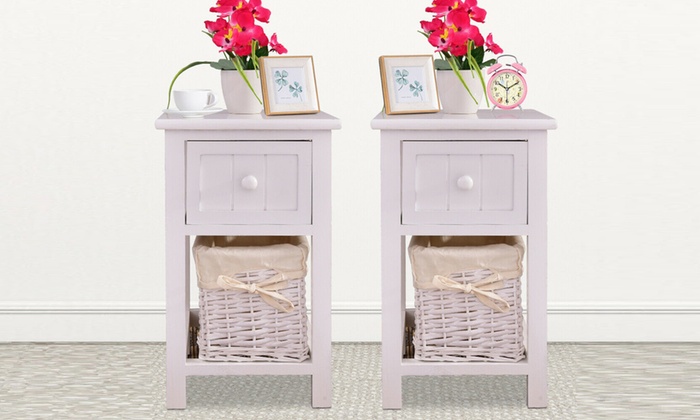 Mini Nightstand Bedside End Table With Basket Set Of 1 Or 2 Groupon