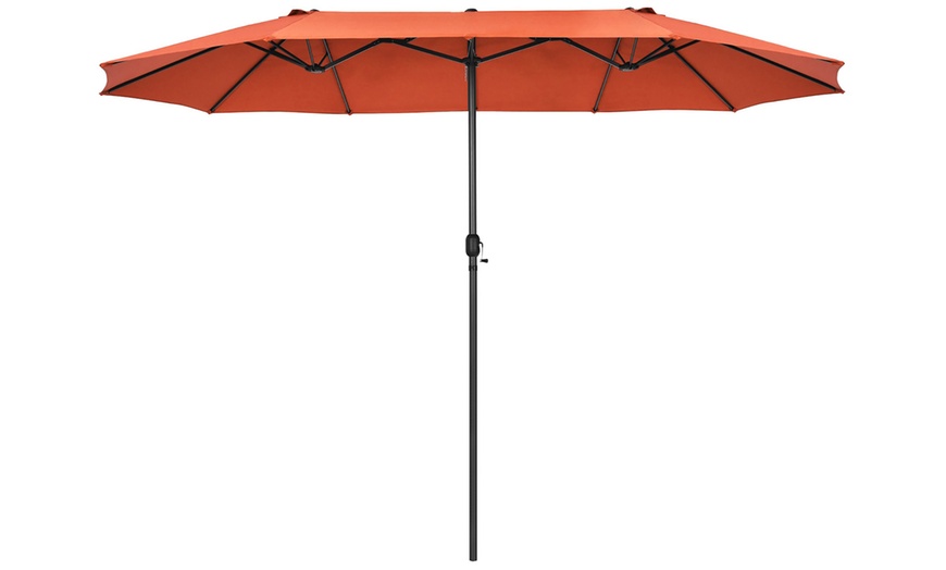 Image 6: Costway 15FT Patio Double-Sided Umbrella Crank Outdoor Garden Market Sun Shade