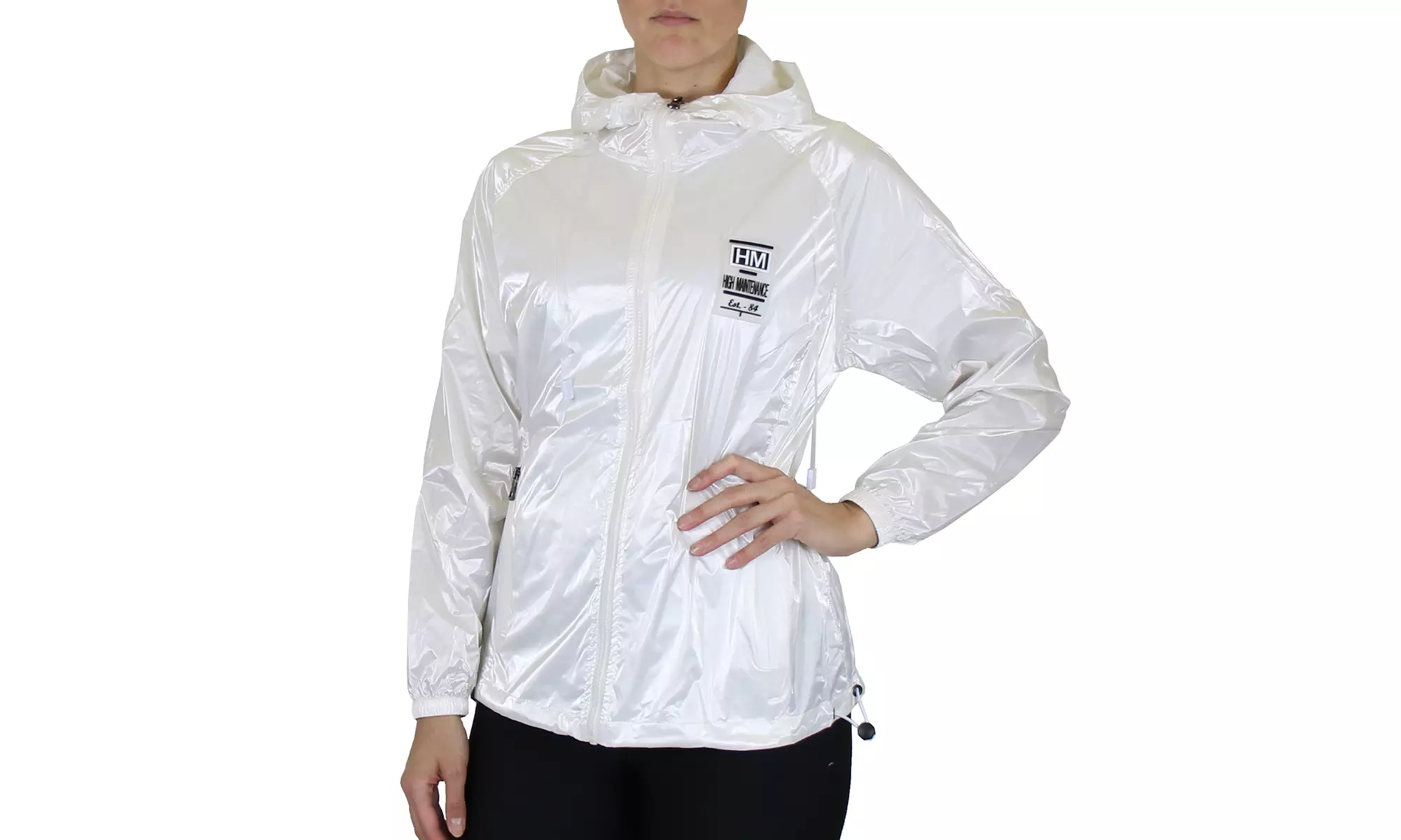 Women's Hooded Shiny Metallic Fashion Windbreaker Jacket (Sizes, S-XL)