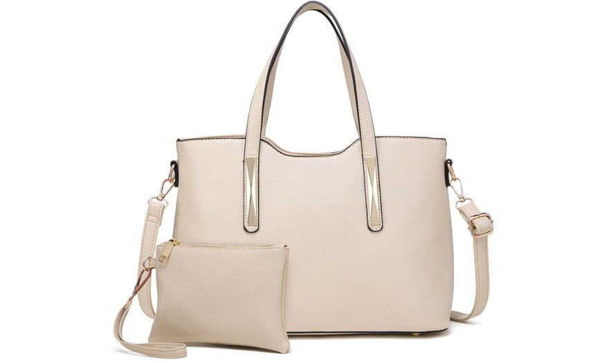 Image 2: Sac épaule cabas femme en similicuir avec pochette et bandoulière