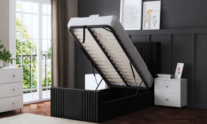 Image 10: DS Living Elara Winged Panel Bed With Ottoman Gas Lift