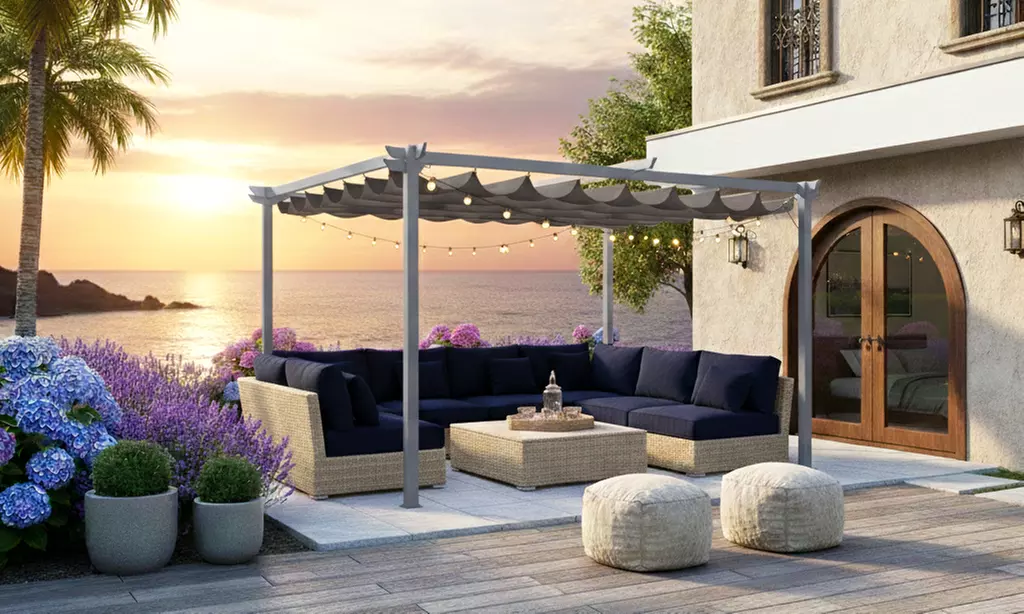 Pergola da giardio in acciaio e telo retrattile