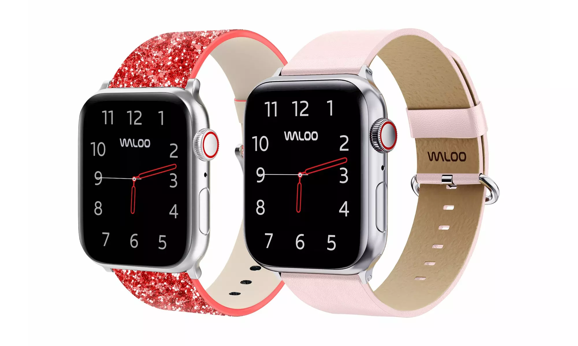 Waloo 2 Pack Leather Bling & Leather Grain Apple Watch Bands