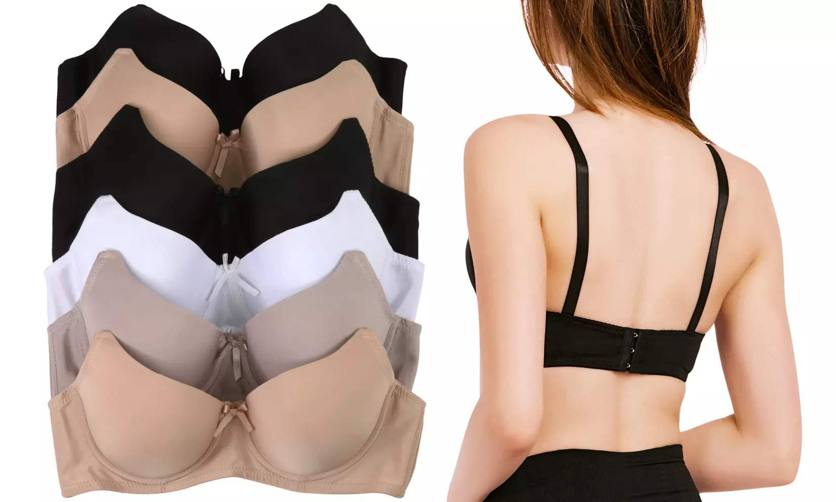 Wide Strap Full Cup Microfiber Bras (6-Pack) - Second Medium