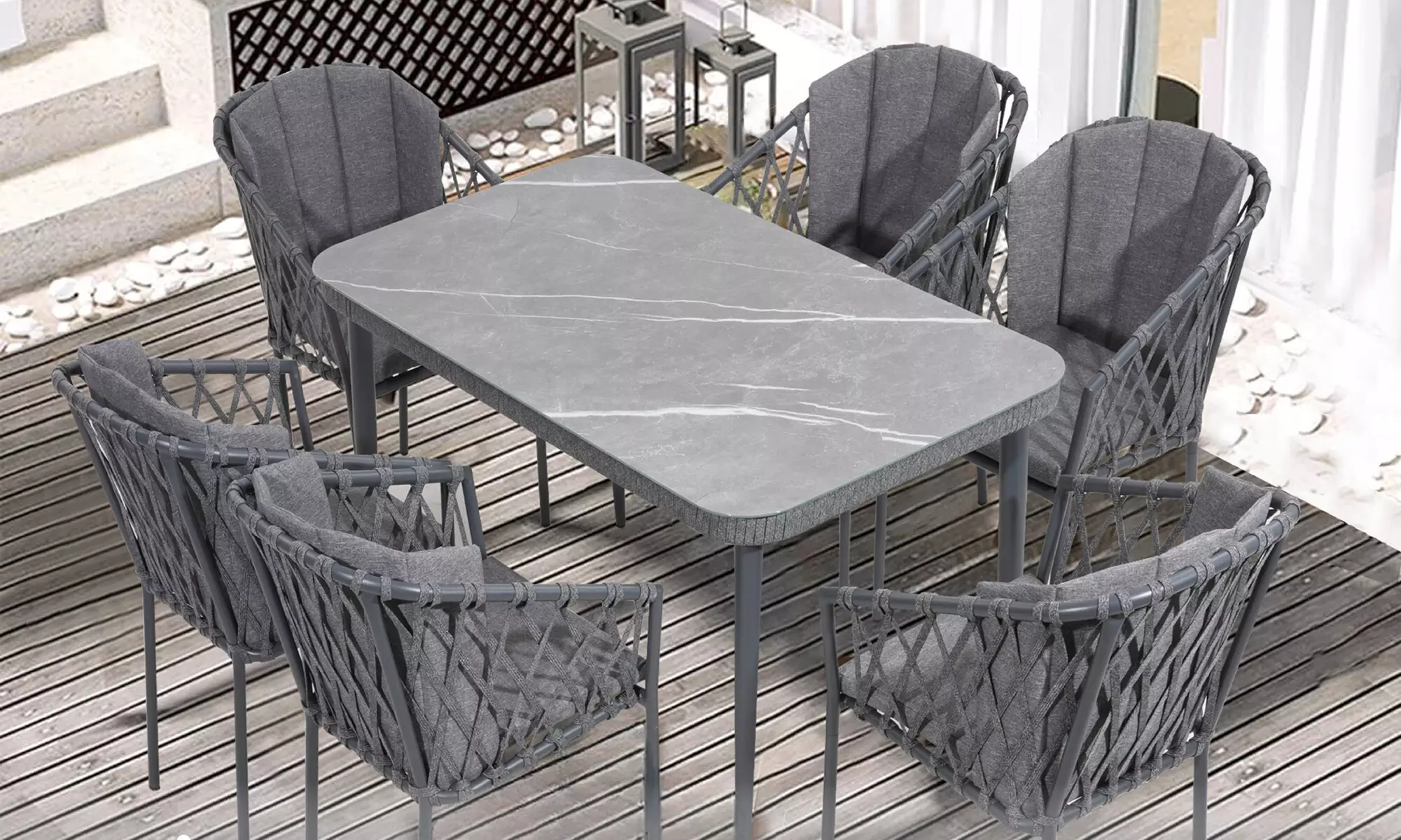 Seven-Piece Metal Outdoor Dining Set with Table and Six Chairs