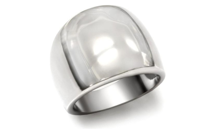 Image 2: Womens High Polished Stainless Steel Classic Tapered Band Fashion Ring
