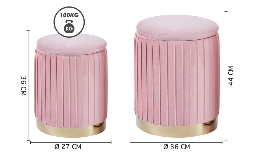Image 24: 2er-Set zylindrische Samt-Hocker mit Stauraum