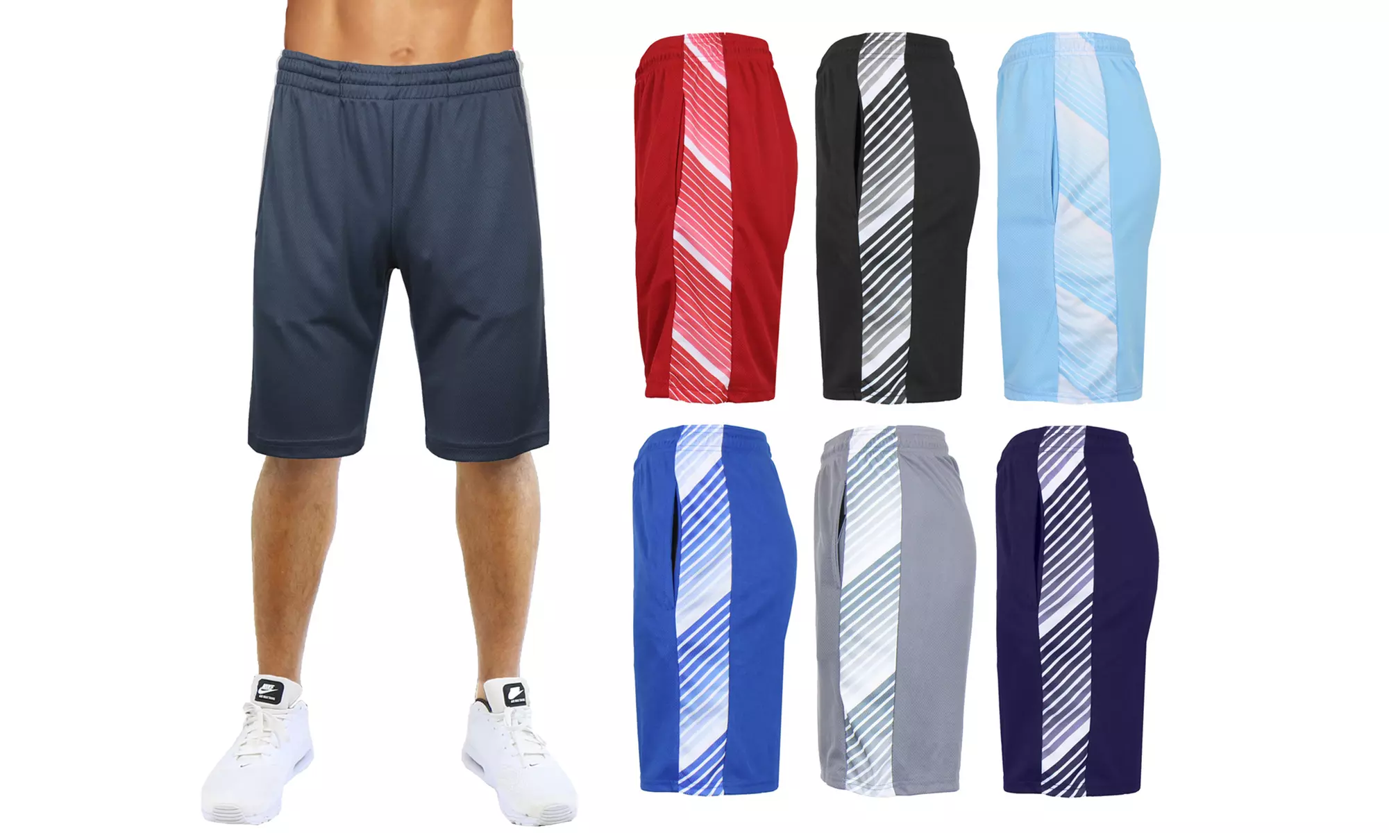 (3-Pack) Men's Moisture Wicking Performance Mesh Shorts With Side Trim Design