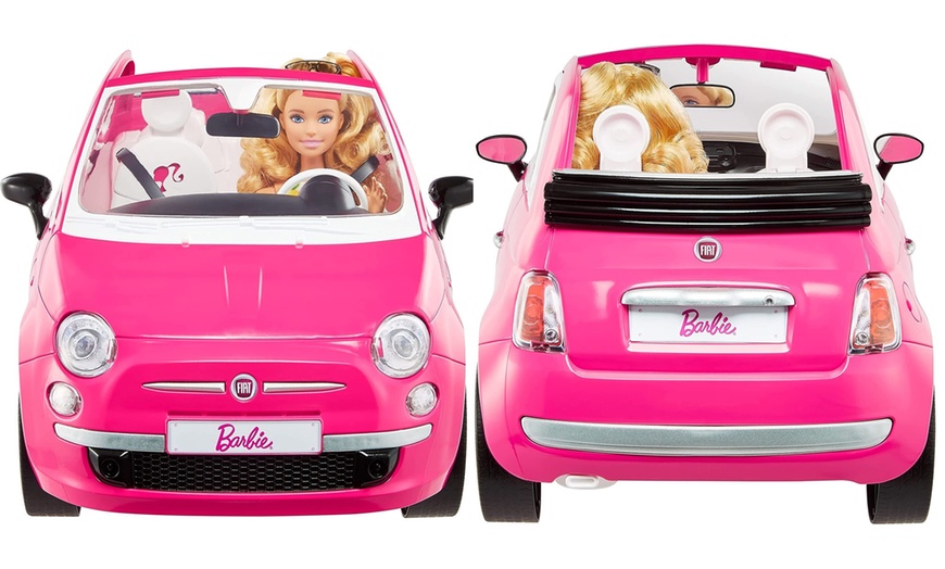 Image 3: Barbie Bambola e Fiat 500, Veicolo Rosa a 4 Posti con Accessori 