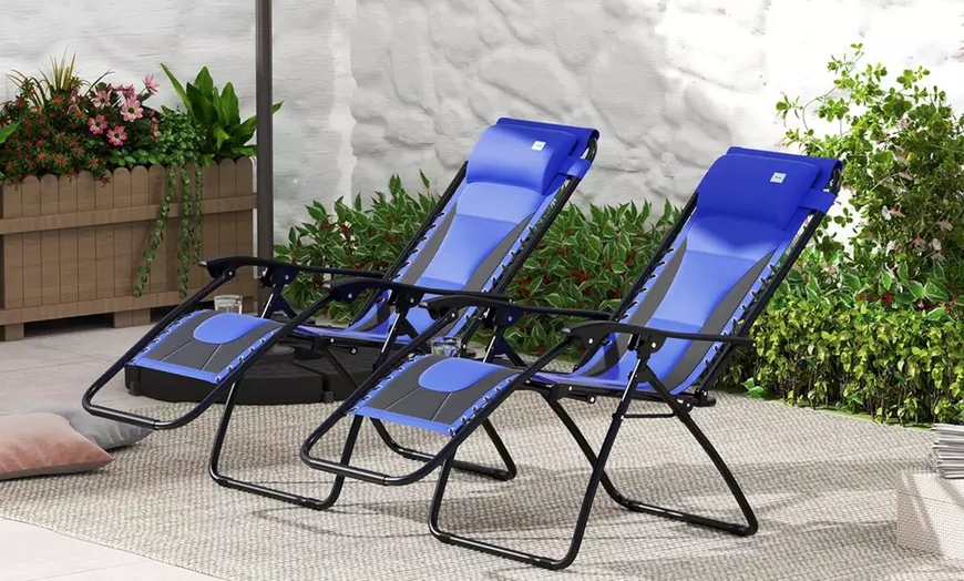 Image 8: Outsunny Set of Two Zero Gravity Lounger Chairs