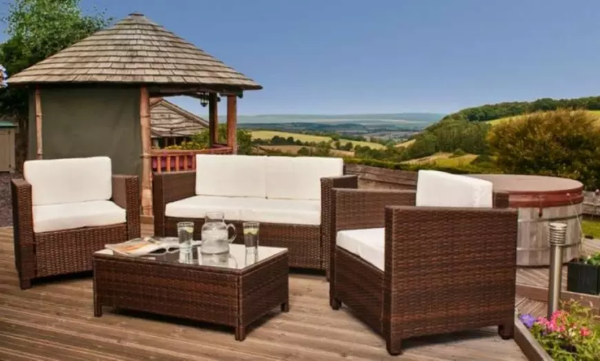 Image 3: Tuscany Four-Seater Rattan-Effect Garden Furniture Set