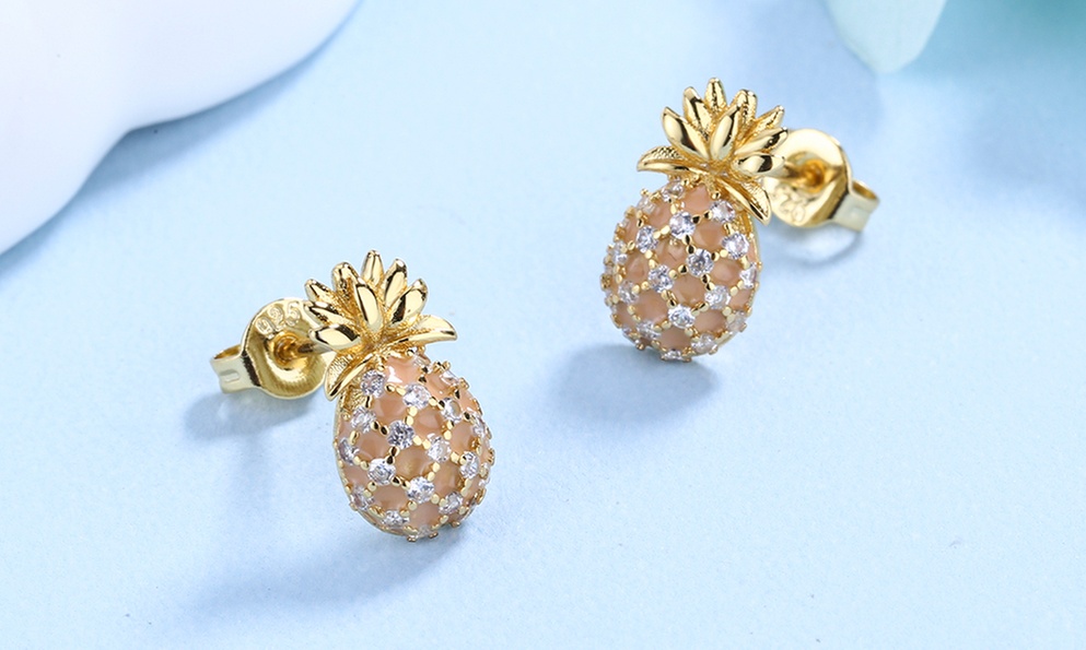 18k Gold Pineapple Studs with crystals from Swarovski
