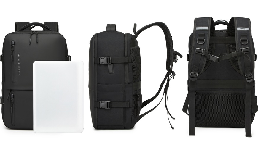 Image 3: Mochila de viaje con compartimento para portátil y puerto de carga