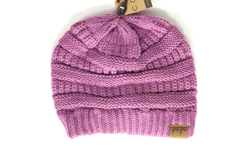 Image 3: Cheveux Corp. Women's Solid Classic CC Beanie 