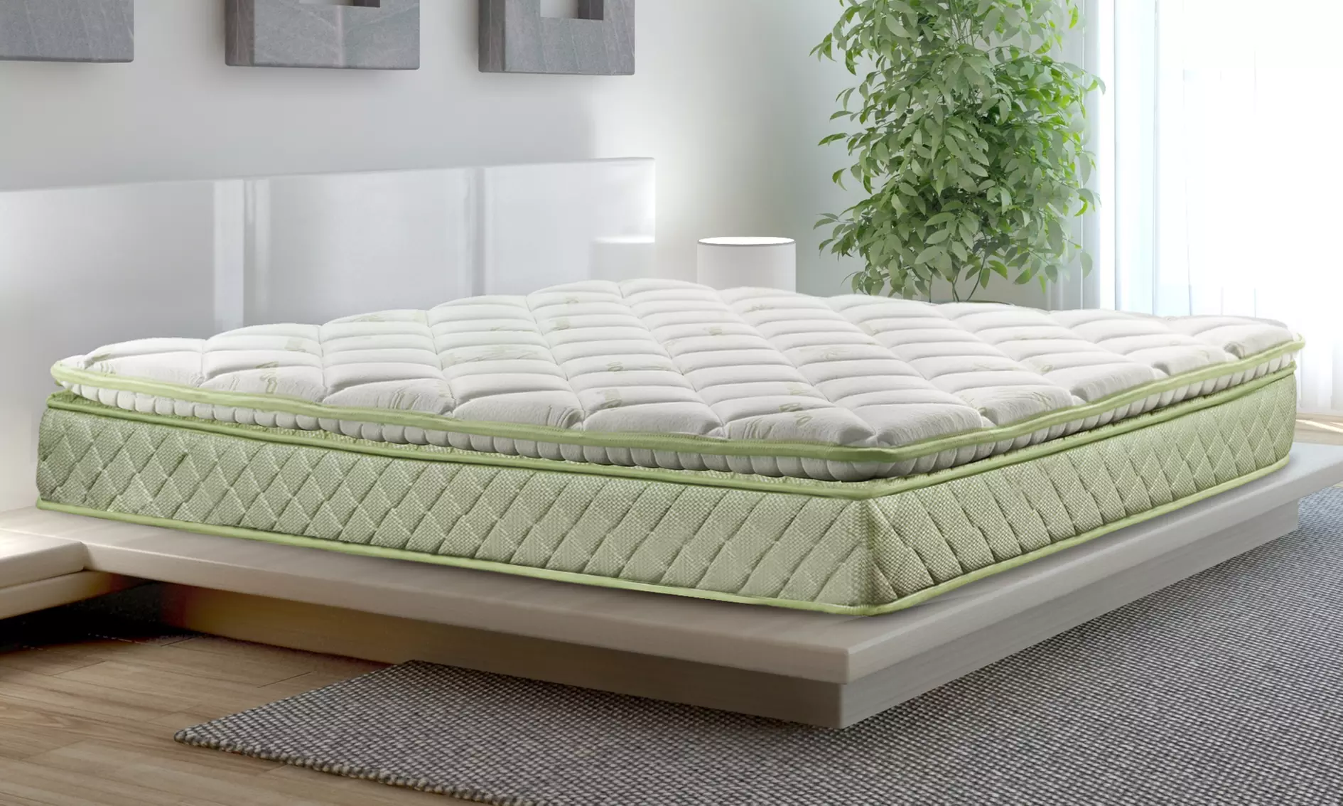 Matelas avec surmatelas intégré, mémoire de forme Bambou, avec ou sans sommier, marque Reca Bedding - Primary Image