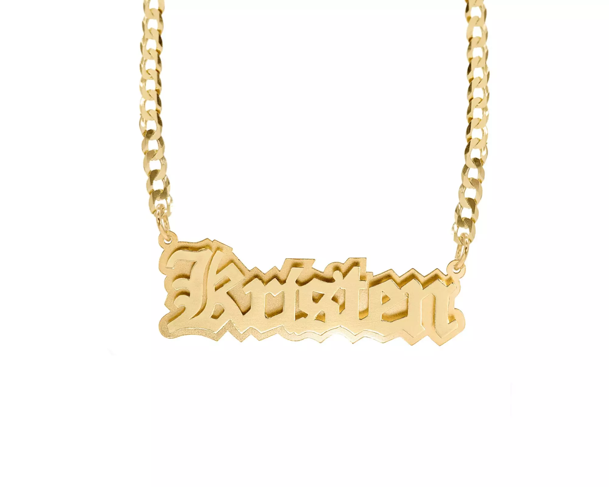 High Polish Double-Plated Old English Name Necklace with Silver or Gold Plated at MonogramHub (Up to 75% Off) - Second Medium