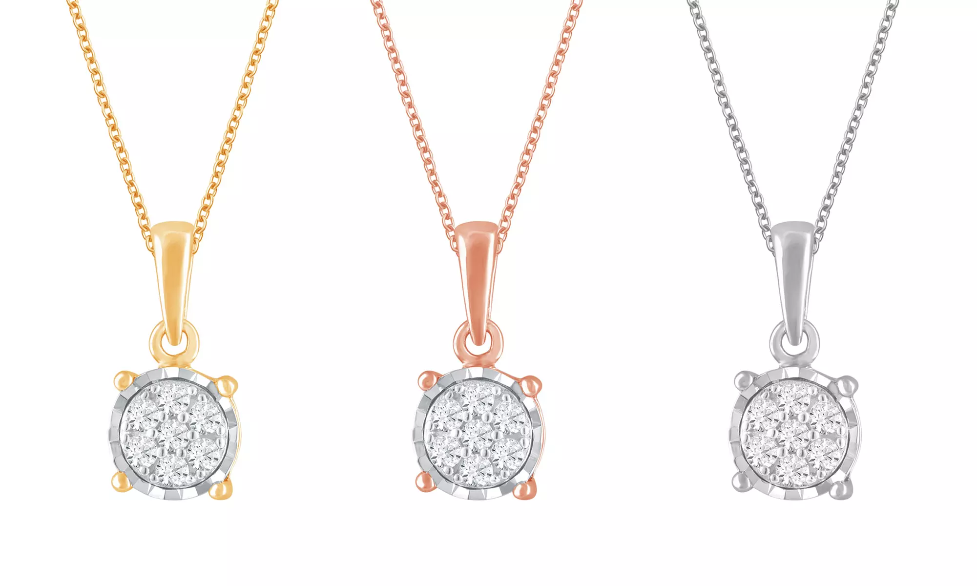 Sterling Silver Miracle Plated Round Diamond Cluster Pendant Necklace for Women