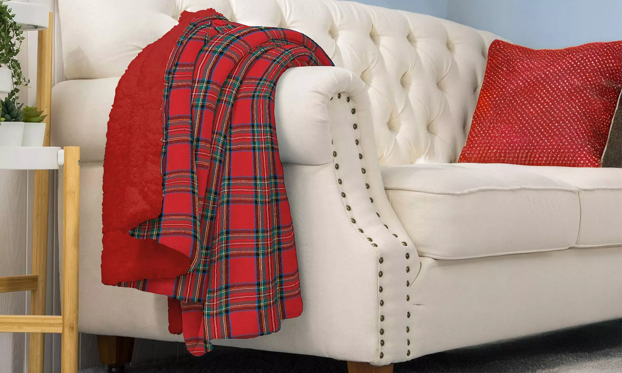 Plaid réversible sherpa et microfibre