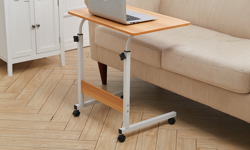 Image 5: Living And Home Height Adjustable Mobile Laptop Table on Wheels 