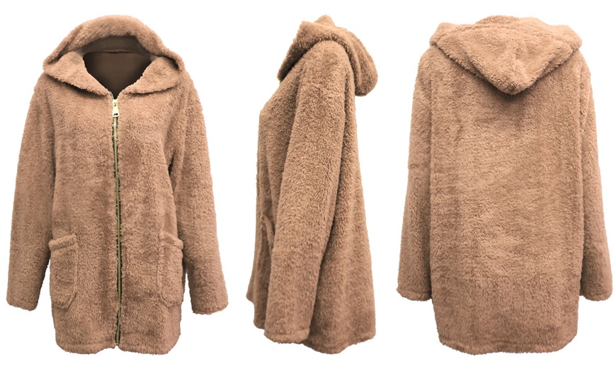 Image 6: Teddy Fur Zip Hooded Jacket